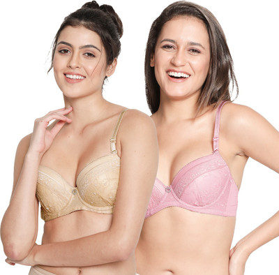 Susie Susie Demi-Coverage Underwired Lace Bridal Balconette Padded Bra - Pack of 2 Women Balconette Lightly Padded Bra(Multicolor)