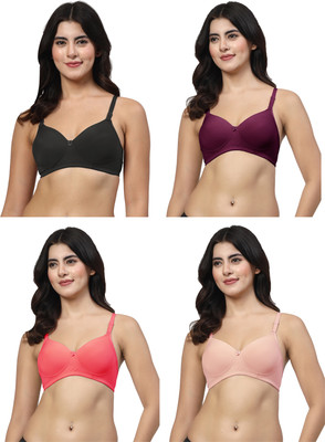 LILY Dapyklis Women T-Shirt Lightly Padded Bra(Black, Purple, Pink, Pink)