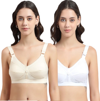 GelxmoNet Pack of 2 Women Full Coverage Non Padded Bra (Multicolor) Women Full Coverage Non Padded Bra(Beige, White)