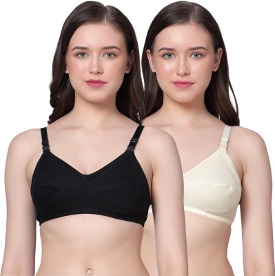 Aimly Women Cotton Non-Padded Non-Wired Nursing Feeding Maternity Bra Combo Pack of 3 Women Maternity/Nursing Non Padded Bra(Black)