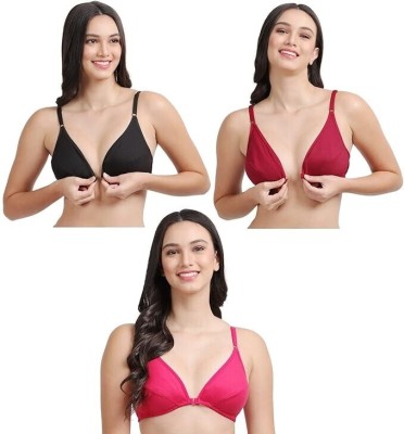 DV FAB women front open bra combo pack of 3 B cup Women Plunge Non Padded Bra(Multicolor)