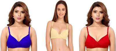Shree Brahmani Corporation Women's Cotton Blend Full Comfortable Non-Padded Chami Bra For Everyday Wear Women Everyday Heavily Padded Bra(Blue, Gold, Red)