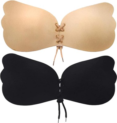 FIMS Women Silicone Padded Bra Adhesive Stick-on Reusable Black Beige Women Stick-on Lightly Padded Bra(Black, Beige)