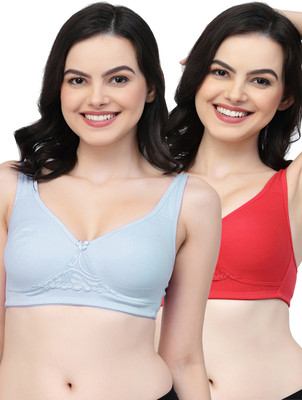 COLLEGE GIRL CG1214 Double Layered Women T-Shirt Non Padded Bra(Light Blue, Red)