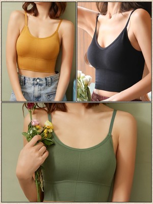 texello Women T-Shirt Lightly Padded Bra(Yellow, Black, Green)