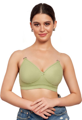 BRALUX Non-Padded Non-Wired Seamless Bra Replaceable Back Strap with Twin Hook Adjuster Women Full Coverage Non Padded Bra(Light Green)