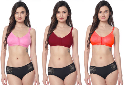 Shophousses Women's Super PC Cotton Lycra Free Size Non Padded Front Hook Bra Women Everyday Non Padded Bra(Beige, Maroon, Red)