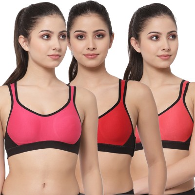 COLLEGE GIRL SB70 Combo Women Sports Non Padded Bra(Pink, Red)