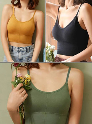GURED Women Cami Bra Lightly Padded Bra(Black, Yellow, Green)