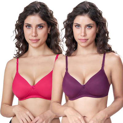 SKDREAMS SKDREAMS Multicolor Nylon Seamless Full Coverage Women's Pack of 2 T-Shirt Bra Women Full Coverage Lightly Padded Bra(Multicolor)