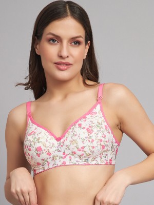 Saklana Women Cotton Lightly Padded Flroal Print Bra Women T-Shirt Lightly Padded Bra(Pink)