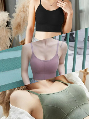 BRANKLY Women Cami Bra Lightly Padded Bra(Black, Green, Brown)