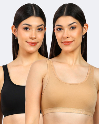 TOFTY Women Sports Non Padded Bra(Black, Beige)