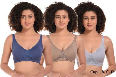 Dulcinea Women Full Coverage Non Padded Bra(Grey, Beige, Blue)
