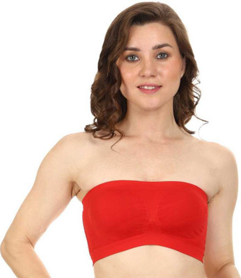 Oumar Bibi Seamless Strapless Stretch Tube Bra Women Bandeau/Tube Non Padded Bra(Red)