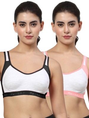 LILY Strops999 Women Sports Non Padded Bra(Black, Orange)