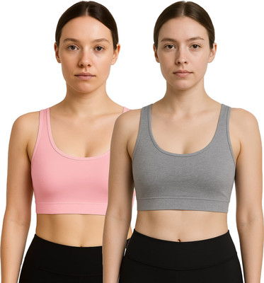 PTELRA AIR BRA PACK OF 2 Girls Sports Non Padded Bra(Pink, Grey)