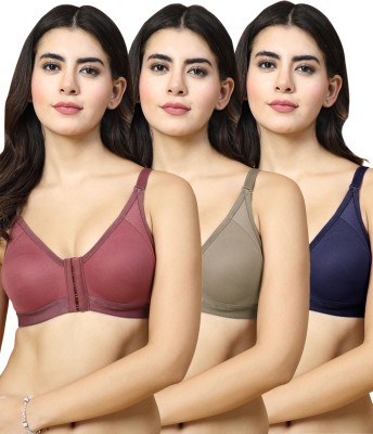 Docare DCFO280 Front Open Women T-Shirt Non Padded Bra(Maroon, Brown, Dark Blue)