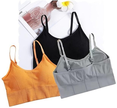 dripline 646 Sports Bra Women Bralette Lightly Padded Bra(Yellow, Black, Grey)