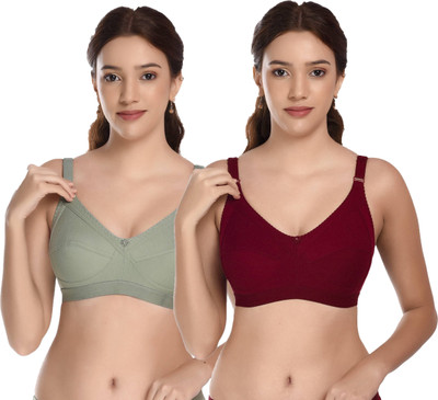 Auletics Stylish Light Green Maroon 40B Minimizer Bra Smooth Fit Full Coverage Women Full Coverage Non Padded Bra(Light Green, Maroon)