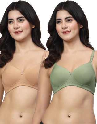 LILY Dapyklis Women T-Shirt Lightly Padded Bra(Gold, Green)