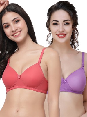 COLLEGE GIRL Hellopad ComboPO2 Women T-Shirt Lightly Padded Bra(Red, Purple)