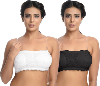 Velvawear Women Bandeau/Tube Heavily Padded Bra(White, Black)