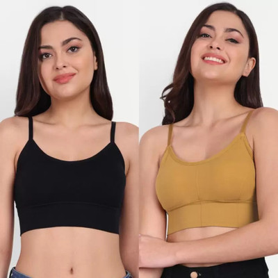 VHWORLD Women Cami Bra Lightly Padded Bra(Black, Yellow)