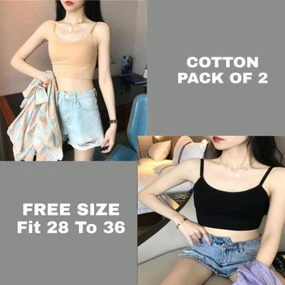 Hirrnik Women Training/Beginners Lightly Padded Bra(Black, Beige)