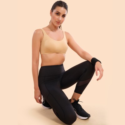 Enamor High Coverage, Wirefree SB06 Low-Impact Cotton Lounge Women Sports Non Padded Bra(Beige)