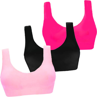 BRAAFEE Pack of 3 Girls Stretchable Cotton sports non padded seamless sports gym bra Girls Sports Non Padded Bra(Multicolor)