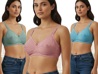 Asdf Shagun comfys and roses comfortable Bra Every Day Pack Of 3(Multicolor) Women Full Coverage Non Padded Bra(Green, Pink, Blue)