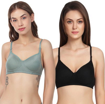 Thread sutra Everday T-Shirt Bra Women T-Shirt Lightly Padded Bra(Grey, Black)