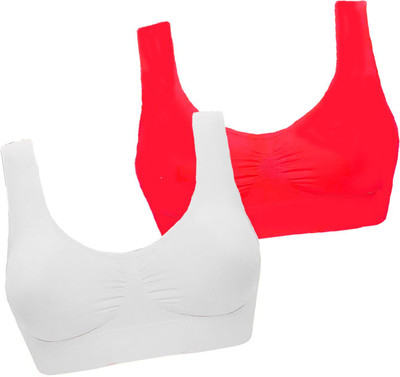 zoxen Women Sports Non Padded Bra(White, Red)