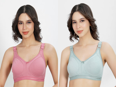 Ladyland Damani women Cotton 4 hook bra Women T-Shirt Non Padded Bra(Pink, Light Green)