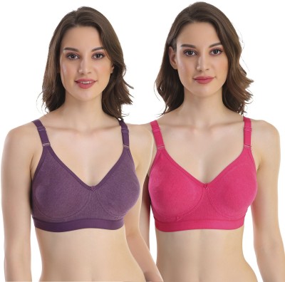 pooja ragenee Double Layer Cotton Blend Women Full Coverage Non Padded Bra(Pink, Purple)