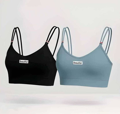 Nizvira Women Sports Lightly Padded Bra(Black, Grey)