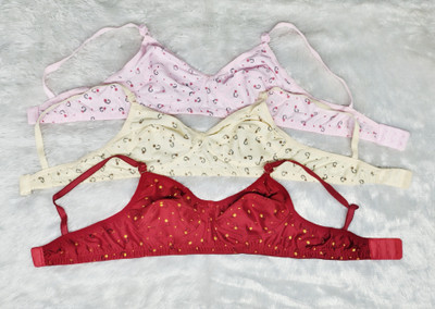 NIRMALA Red pink yellow cotton bra for women ko Women Full Coverage Non Padded Bra(Multicolor)