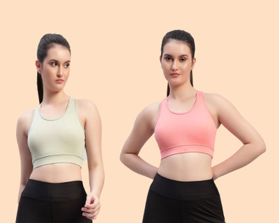 Chicaria Women Racerback Sports Bra Non Padded & Wirefree Women Sports Non Padded Bra(Light Green, Pink)