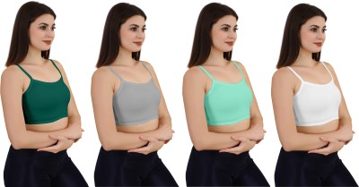 Guru Krupa Traders Women's Cotton Lycra Free Size Non Padded Pull On Sport Bra Women Sports Non Padded Bra(Dark Green, Grey, Light Green, White)