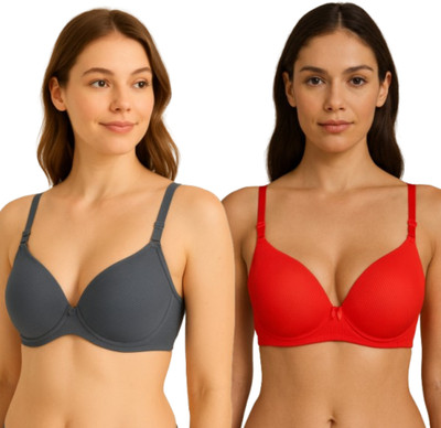 HERBLOURE Impad 2C Women Push-up Lightly Padded Bra(Dark Blue, Red)