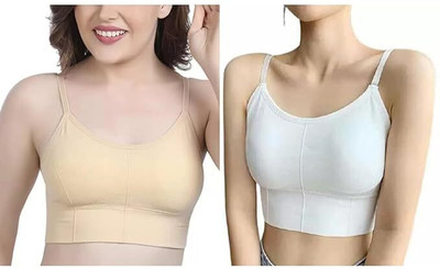 NSUSU Women Full Coverage Lightly Padded Bra B Women Cami Bra Heavily Padded Bra(Beige, White)