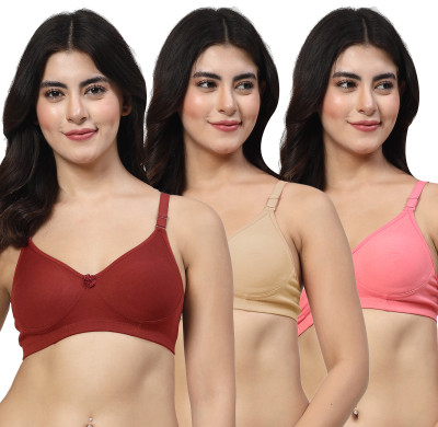 LILY Axela Moulded Double Layered Women T-Shirt Non Padded Bra(Maroon, Beige, Pink)