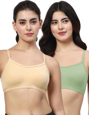 LILY 3321Mino Women Sports Non Padded Bra(Beige, Green)