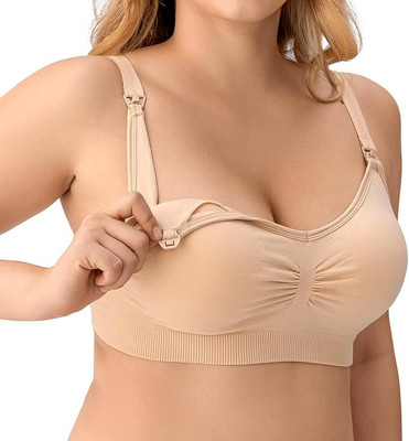 Wonder Queen Nursing Bras for Breastfeeding & Pregnancy Wireless, Extenders & Clips Women Maternity/Nursing Lightly Padded Bra(Beige)