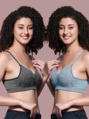 Trishazy Women Everyday Lightly Padded Bra(Black, Blue)