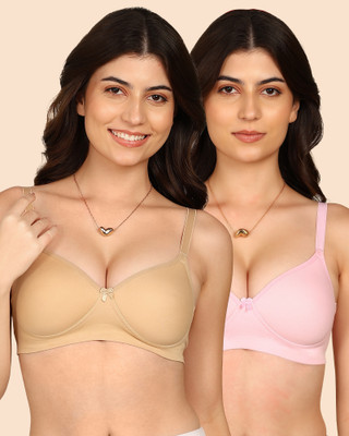 KOMLI Komli Bonded Breathable Cotton Full Coverage Padded Bra Women T-Shirt Lightly Padded Bra(Multicolor)