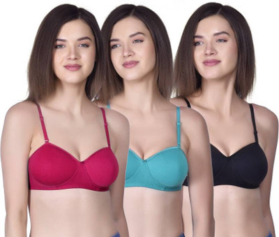 Pricha Women T-Shirt Lightly Padded Bra(Blue, Pink, Black)