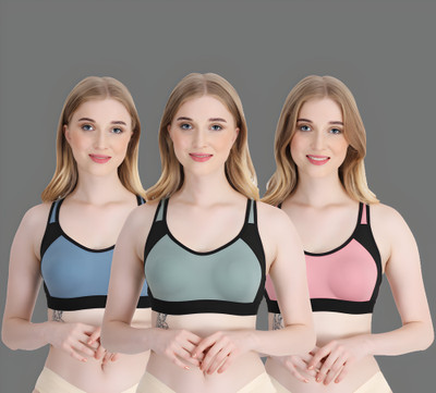 ASHMIRAS pack of 3 Women Sports Non Padded Bra(Pink, Blue, Green)