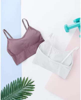 LASSIEGARB Women Bralette Lightly Padded Bra(Brown, White)